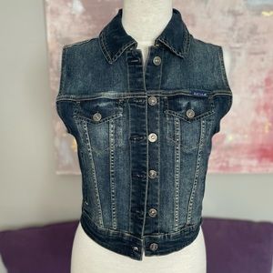 JUST USA Dark Wash Denim Vest W/Silver Buttons Size M‎